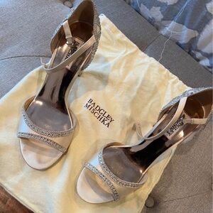 Badgley Mischka Ivory Crystal-Embellished Open-Toe Heels